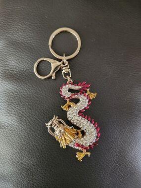 Crystal & Red Dragon Keychain Charm